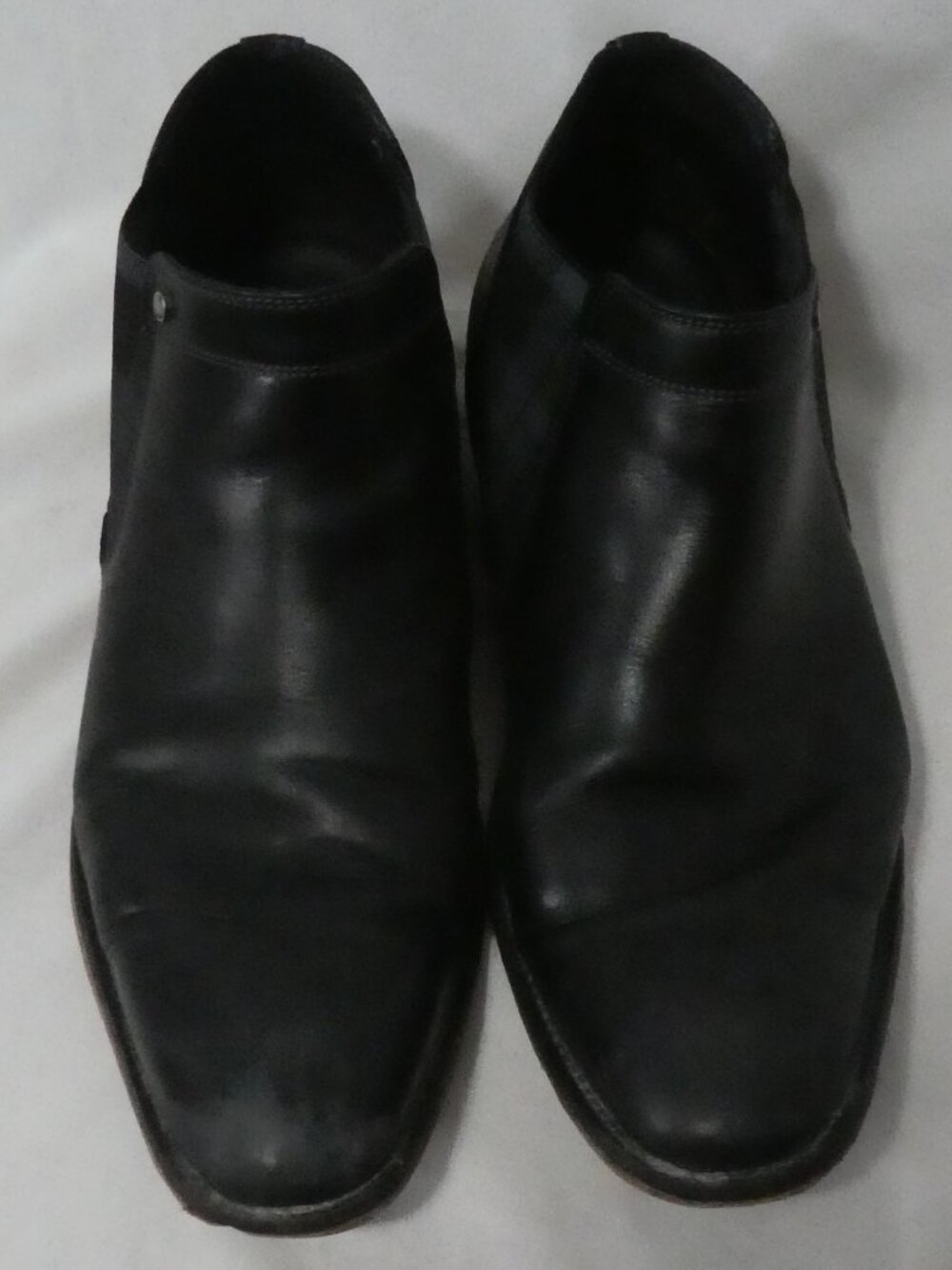B2 Black Genuine Leather Low Ankle Slip-On Dress Boots - Size 44